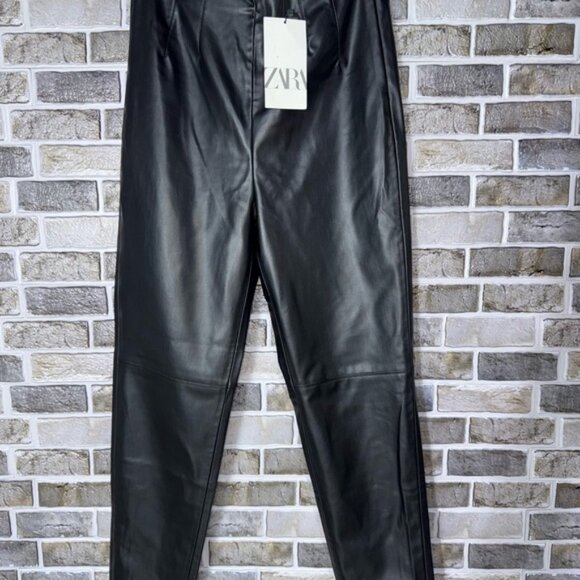 Zara‎ High-Rise Faux Leather Leggings Women’s Size M Side Zip Elastic Waist - Picture 1 of 8